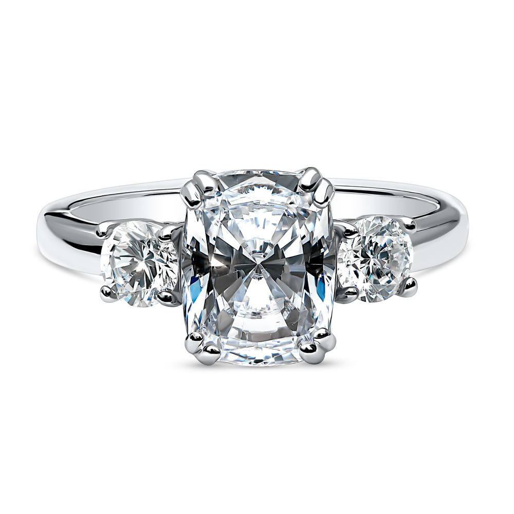 3-Stone Cushion CZ Ring in Sterling Silver