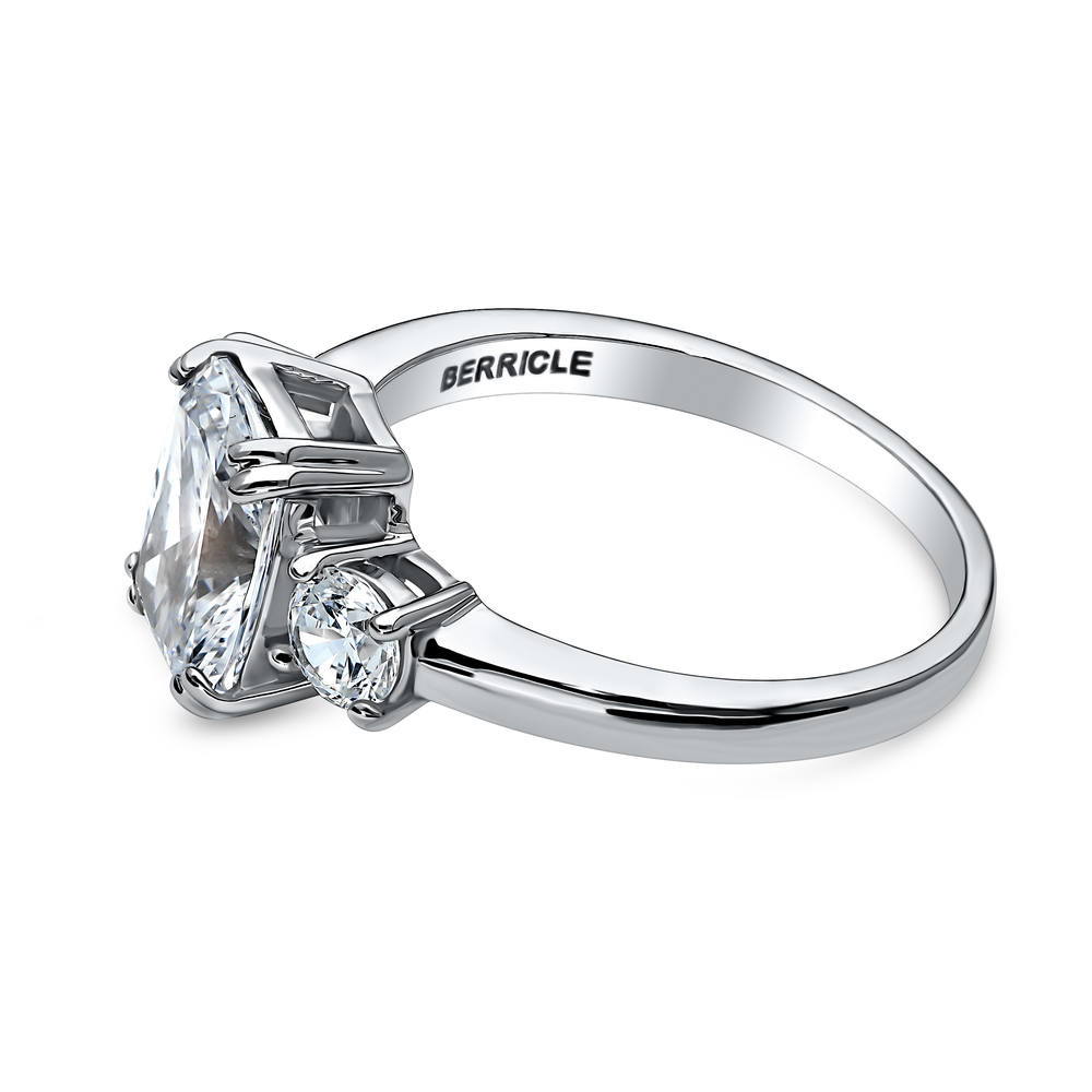 Angle view of 3-Stone Cushion CZ Ring in Sterling Silver