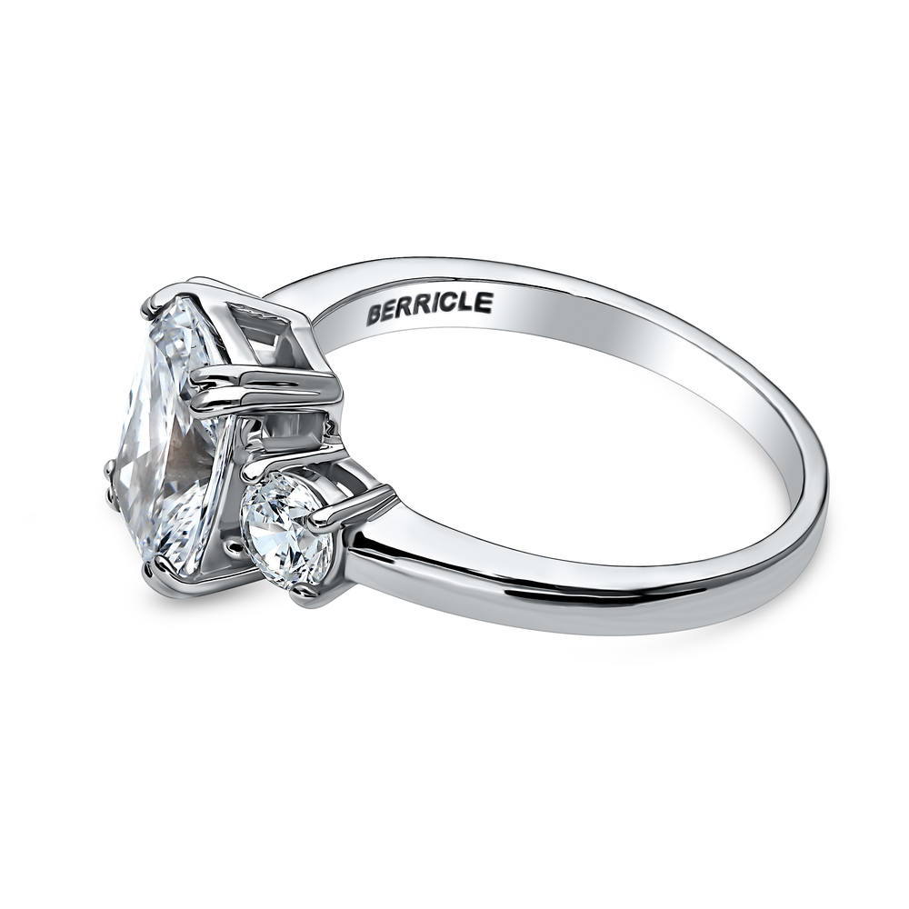 Angle view of 3-Stone Cushion CZ Ring in Sterling Silver, 4 of 6