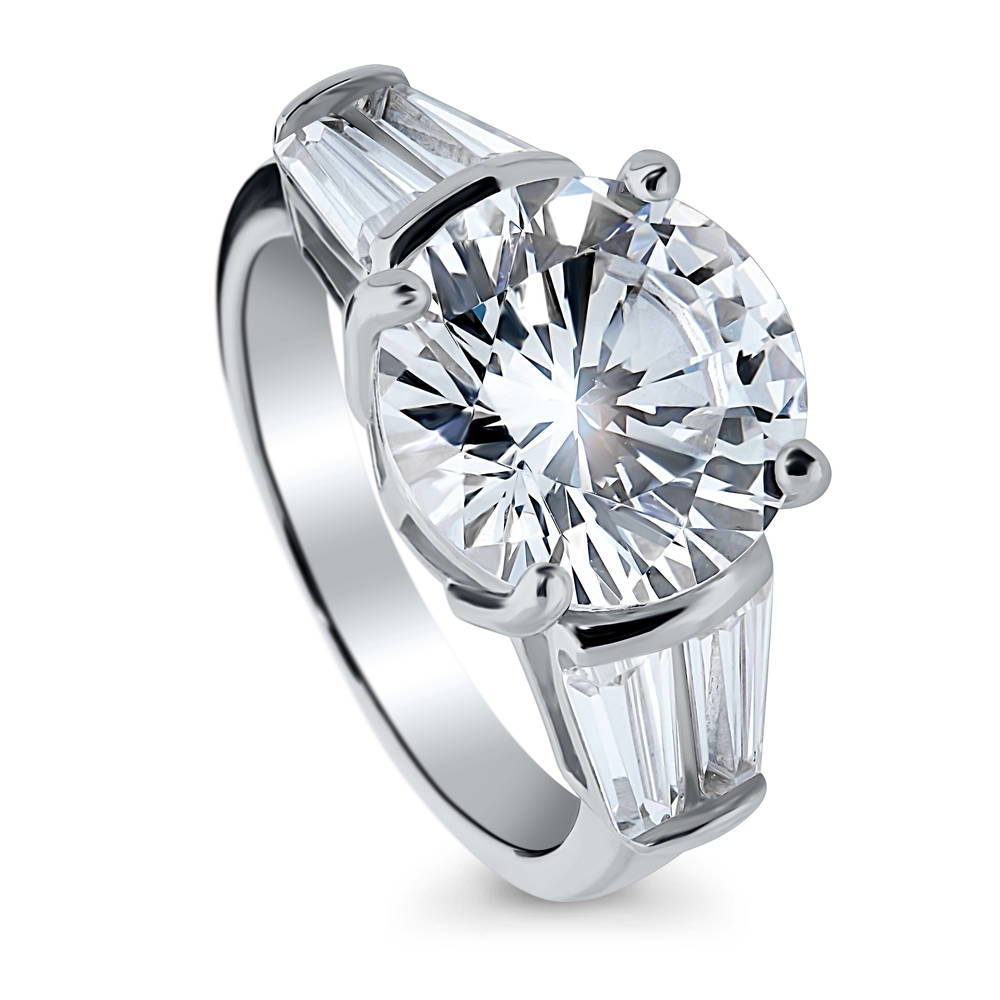 Front view of 3-Stone Round CZ Statement Ring in Sterling Silver