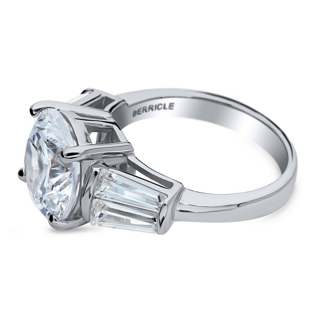 Angle view of 3-Stone Round CZ Statement Ring in Sterling Silver