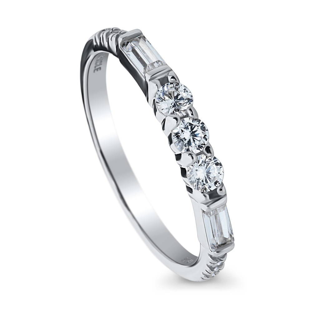 Front view of Art Deco Pave Set CZ Half Eternity Ring in Sterling Silver