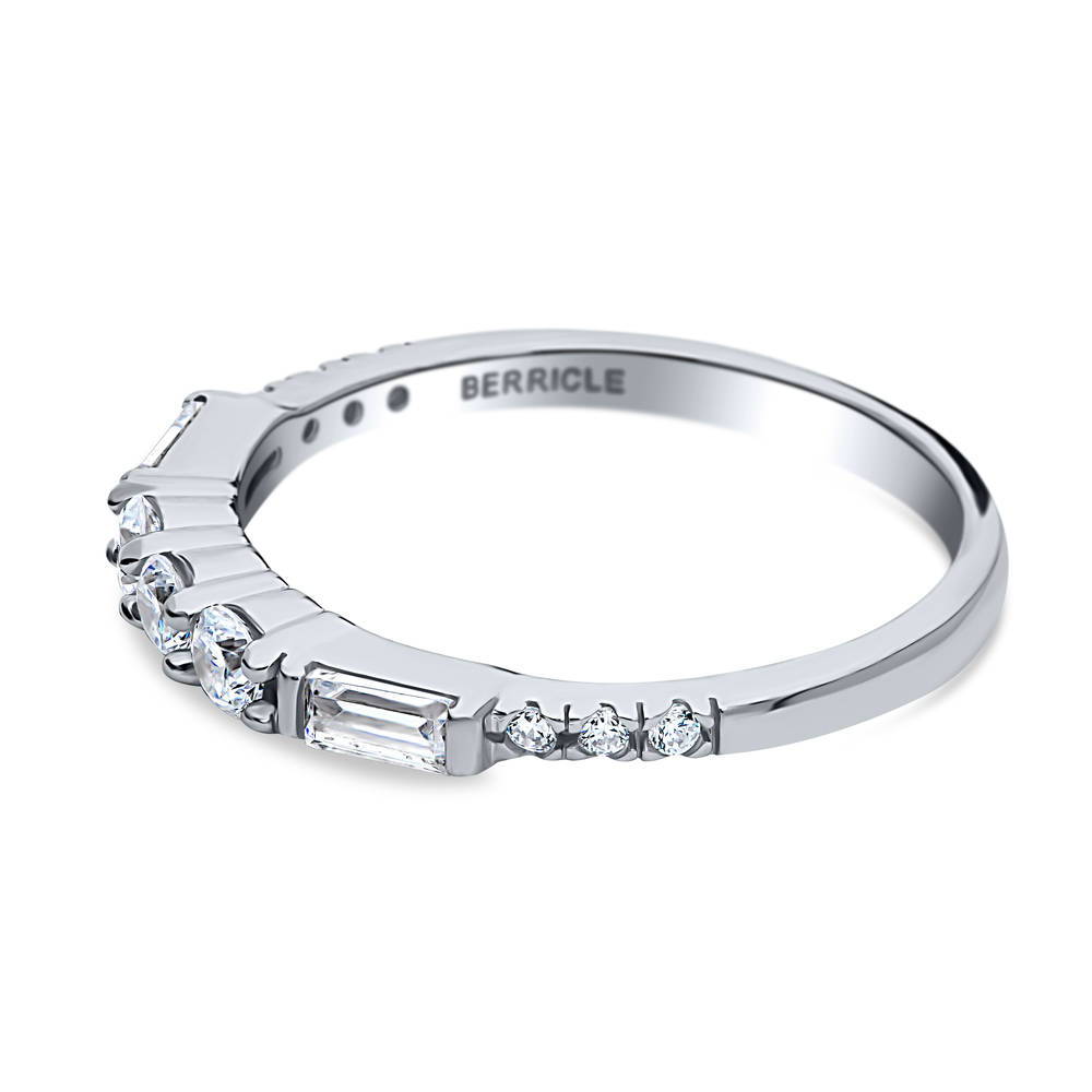 Angle view of Art Deco Pave Set CZ Half Eternity Ring in Sterling Silver
