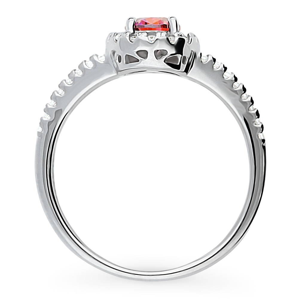 Alternate view of Halo Red Pear CZ Split Shank Ring in Sterling Silver, 8 of 9
