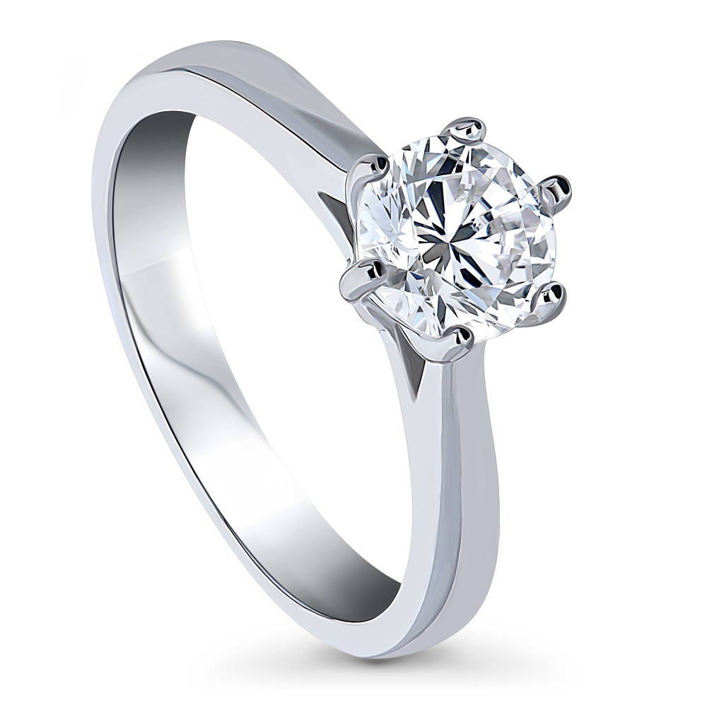 Solitaire 1ct Round CZ Ring in Sterling Silver