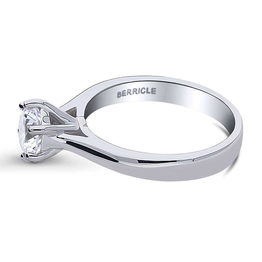 Angle view of Solitaire 1ct Round CZ Ring in Sterling Silver