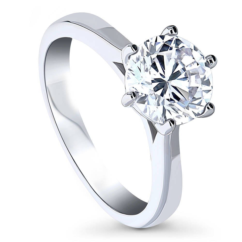 Front view of Solitaire 2ct Round CZ Ring in Sterling Silver