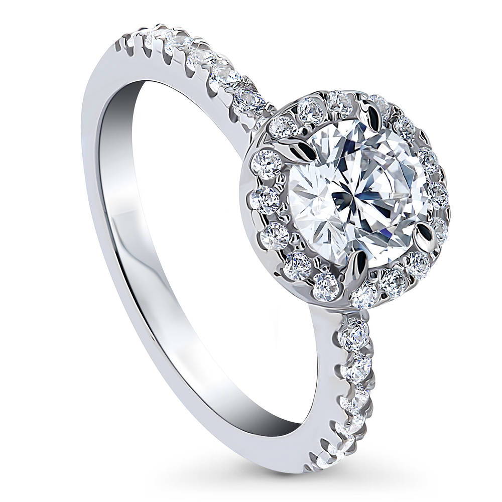 Front view of Halo Round CZ Ring in Sterling Silver