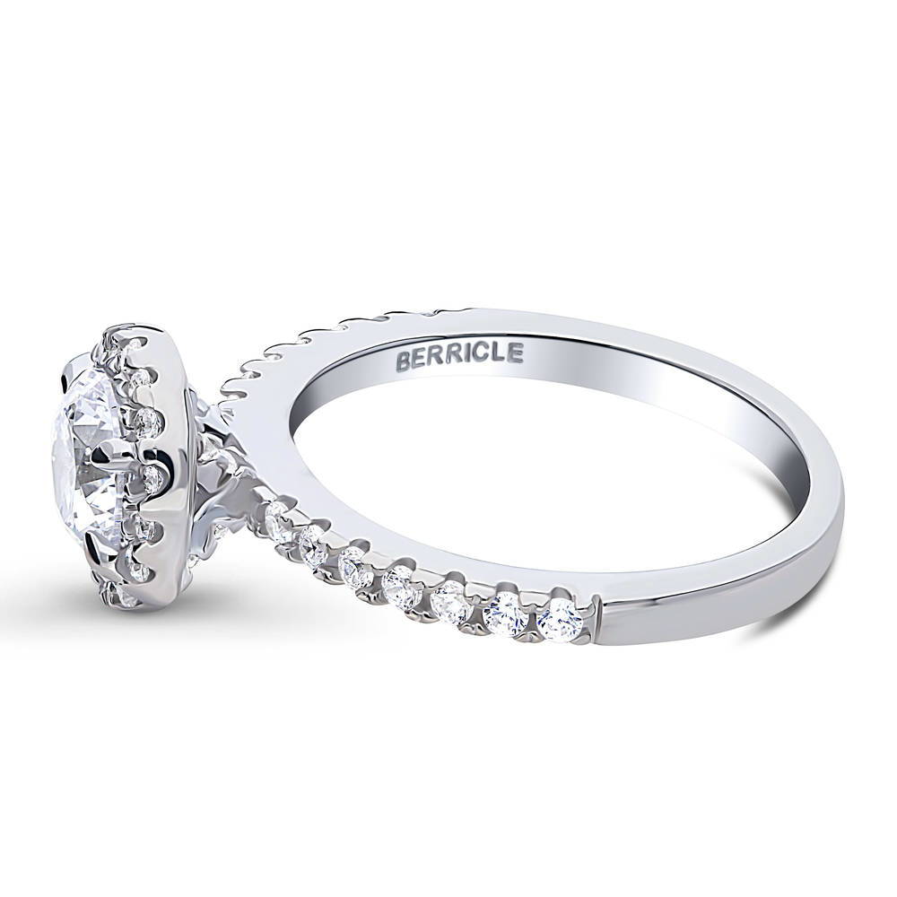 Angle view of Halo Round CZ Ring in Sterling Silver