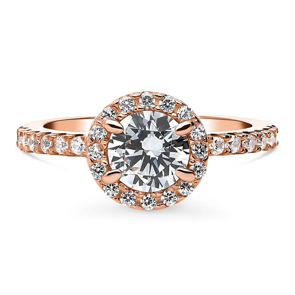 Halo Round CZ Ring in Rose Gold Plated Sterling Silver