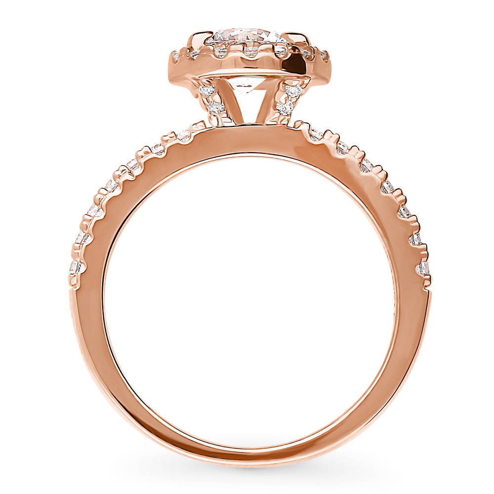 Alternate view of Halo Round CZ Ring in Rose Gold Plated Sterling Silver