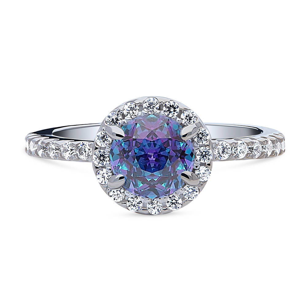 Halo Kaleidoscope Purple Aqua Round CZ Ring in Sterling Silver, 1 of 9