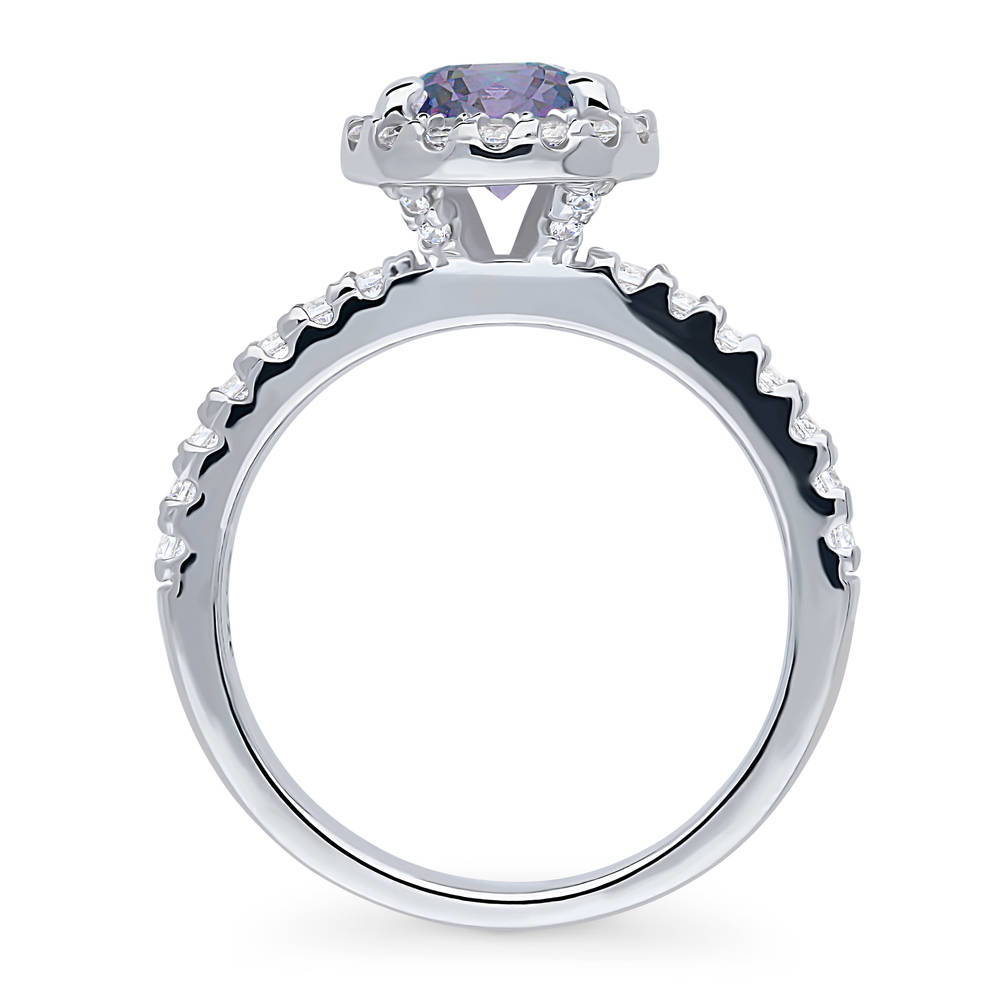 Alternate view of Halo Kaleidoscope Purple Aqua Round CZ Ring in Sterling Silver