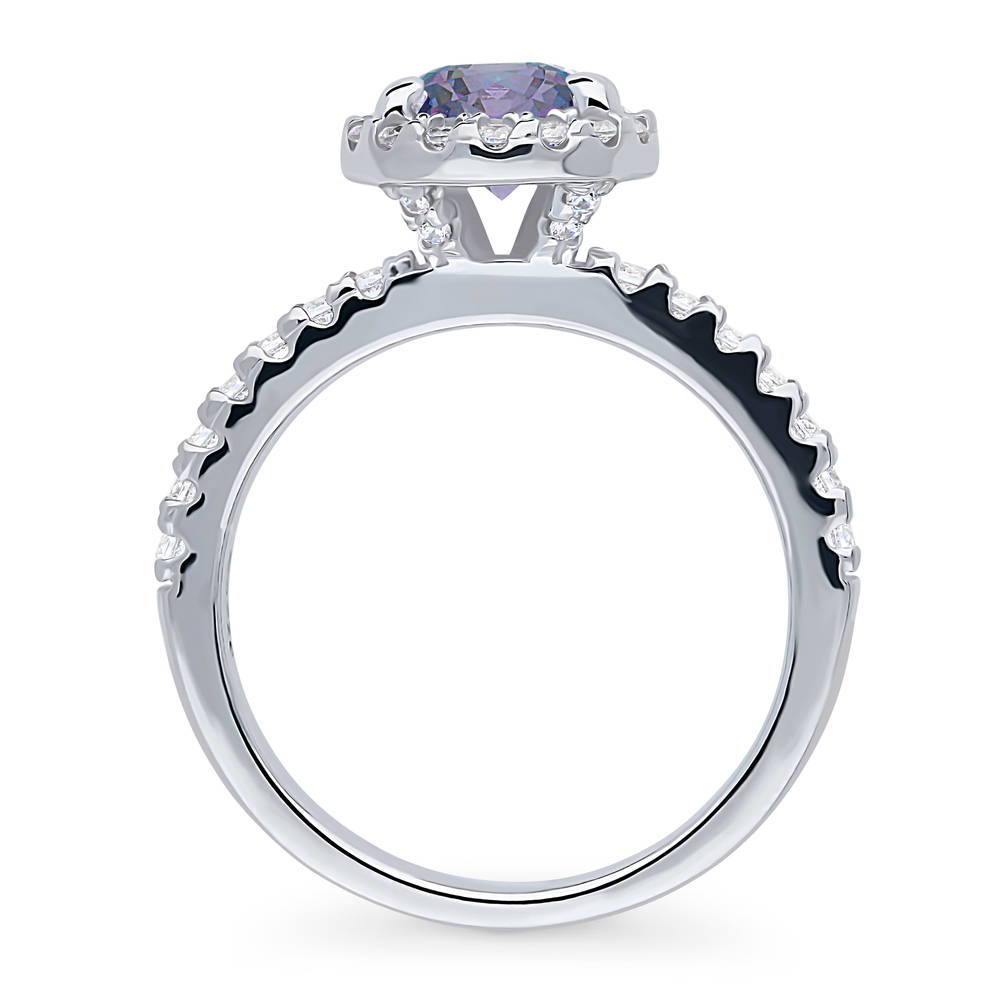 Halo Kaleidoscope Purple Aqua Round CZ Ring in Sterling Silver