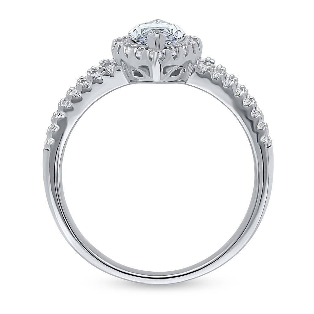 Halo Marquise CZ Split Shank Ring in Sterling Silver