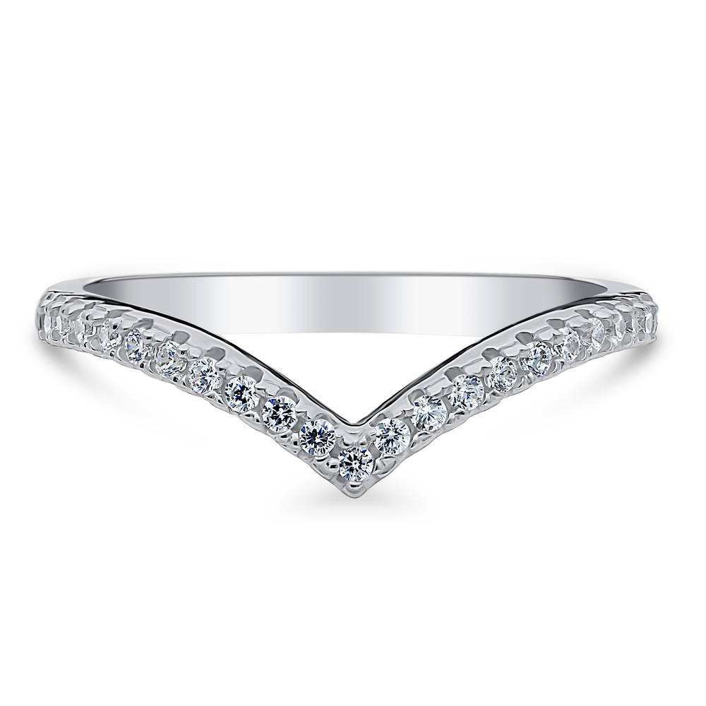 Wishbone CZ Curved Half Eternity Ring in Sterling Silver, 1 of 9