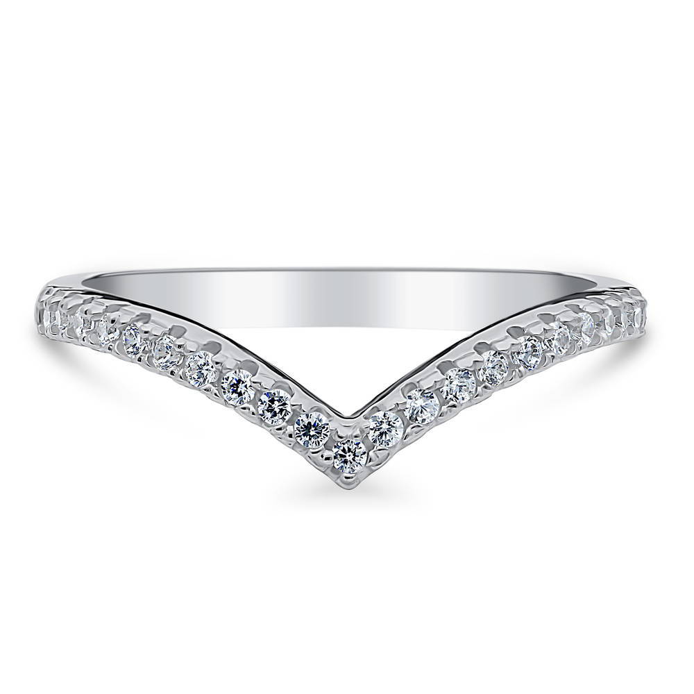 Wishbone CZ Curved Half Eternity Ring in Sterling Silver