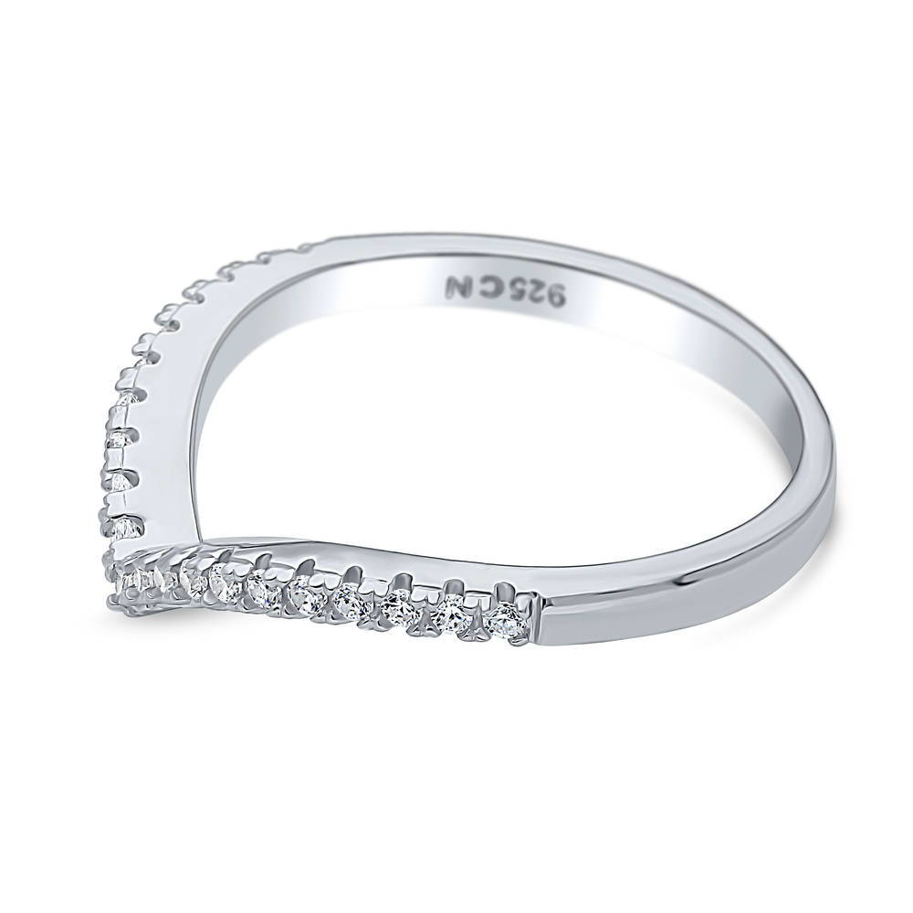 Wishbone CZ Curved Half Eternity Ring in Sterling Silver, side view