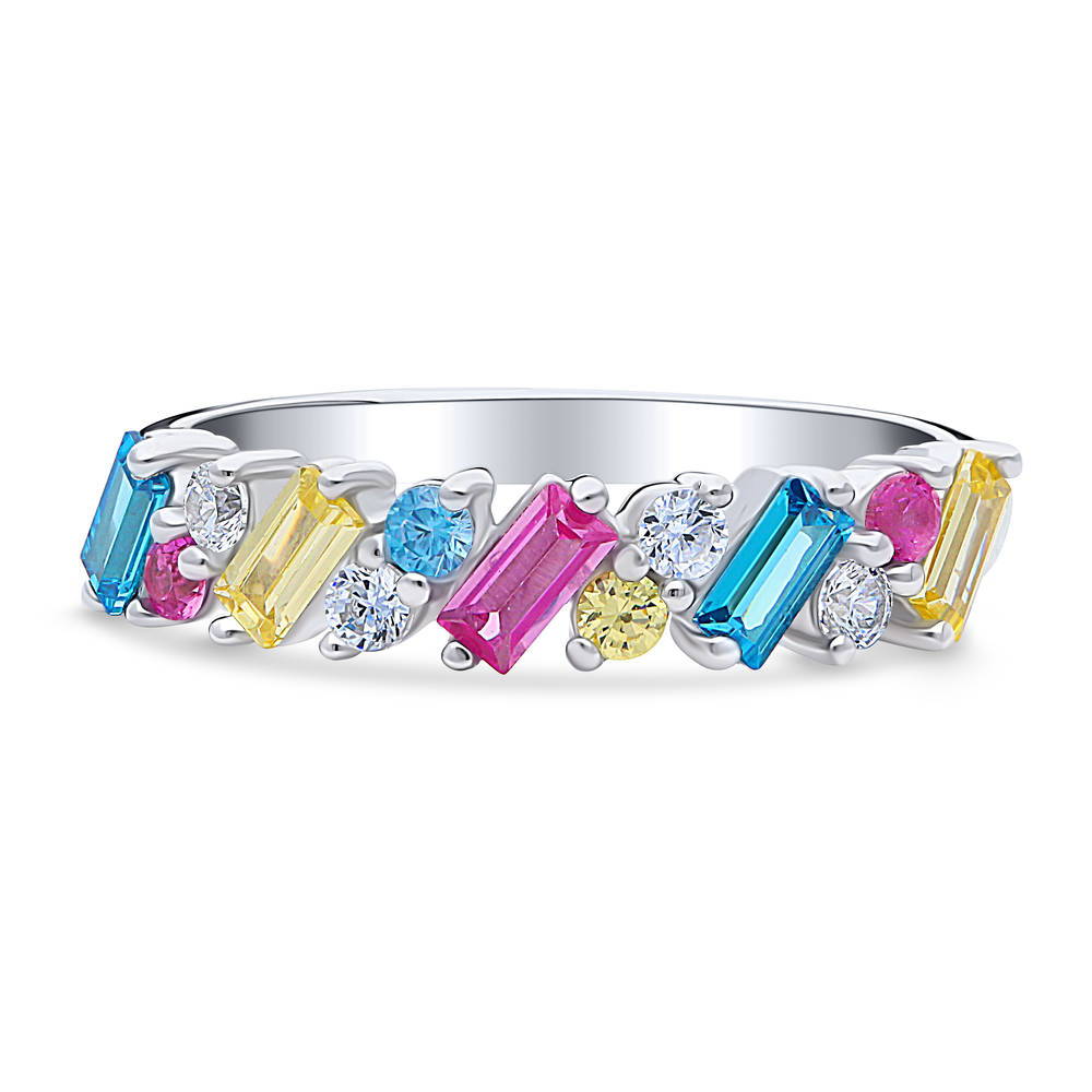 Cluster Multi Color CZ Stackable Band in Sterling Silver