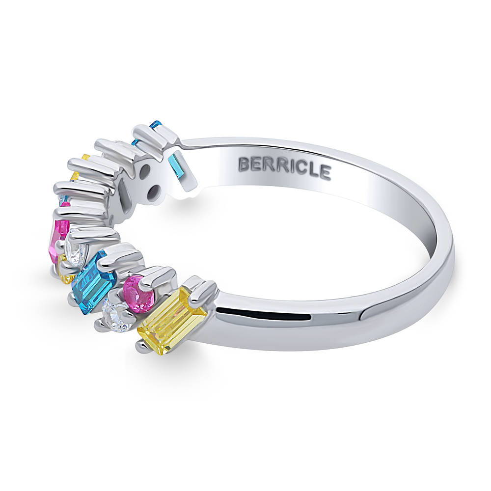 Angle view of Cluster Multi Color CZ Stackable Band in Sterling Silver