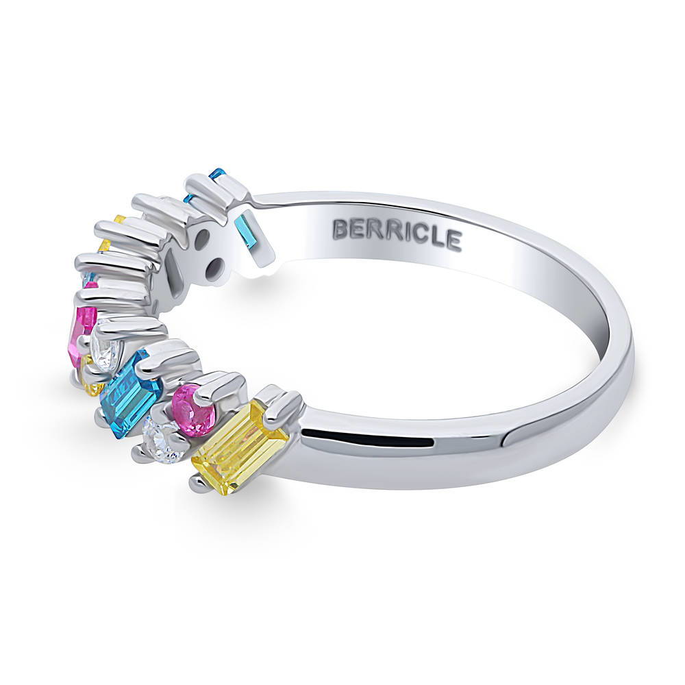 Cluster Multi Color CZ Stackable Band in Sterling Silver