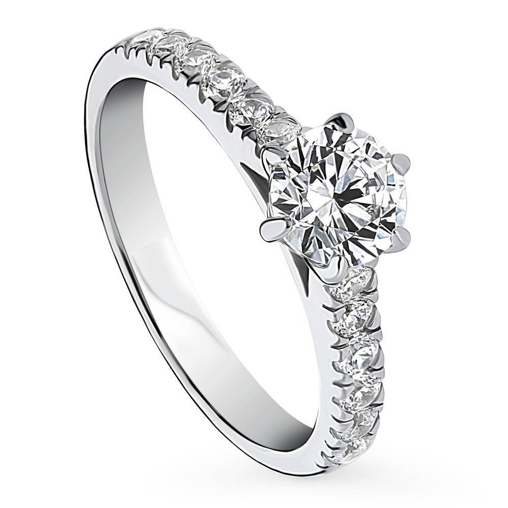 Front view of Solitaire 0.8ct Round CZ Ring in Sterling Silver, 4 of 9