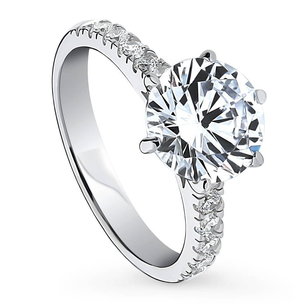 Front view of Solitaire 2.7ct Round CZ Ring in Sterling Silver, 4 of 9