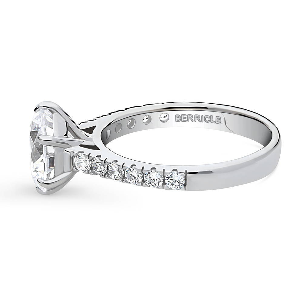 Angle view of Solitaire 2.7ct Round CZ Ring in Sterling Silver, 5 of 9