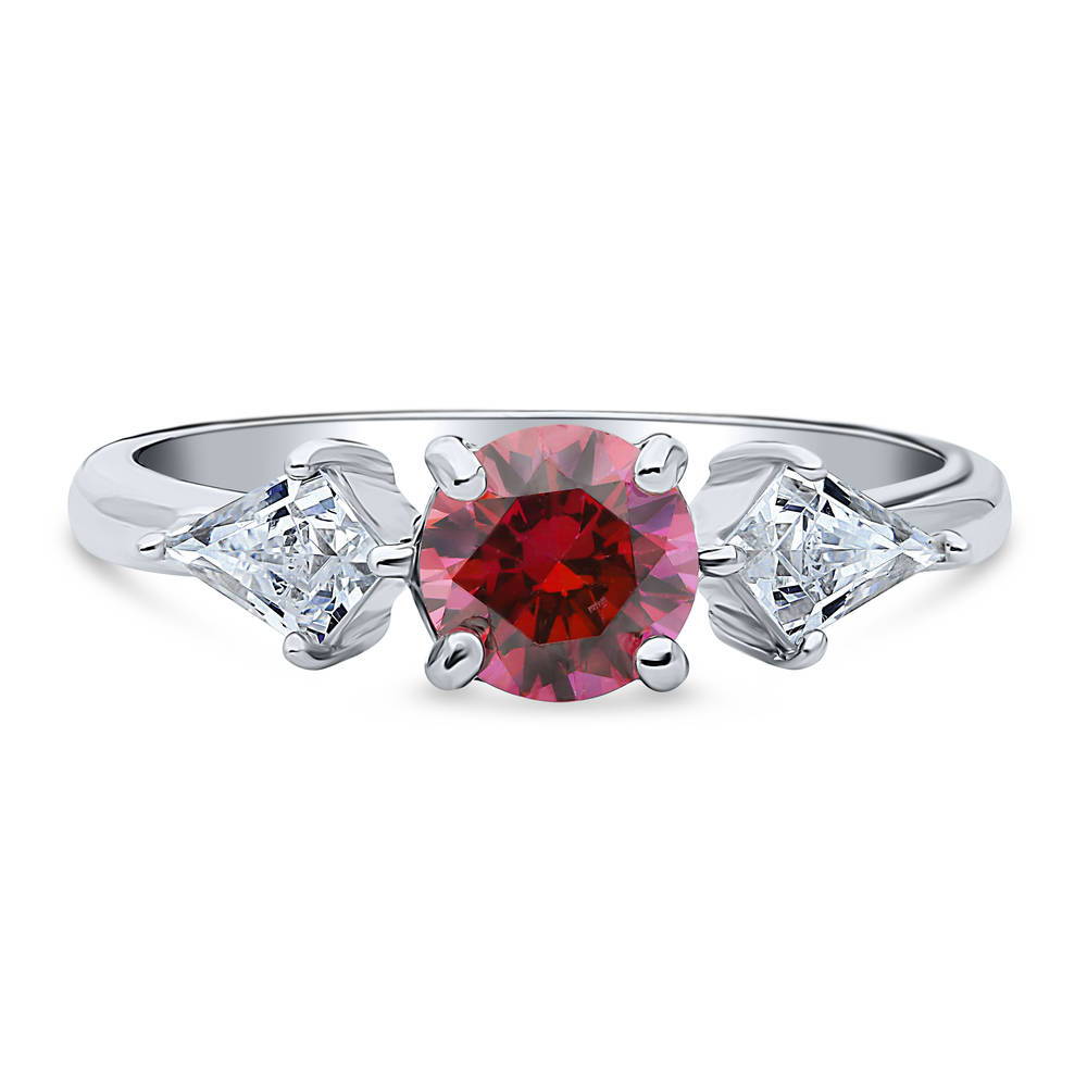3-Stone Red Round CZ Ring in Sterling Silver, 1 of 8
