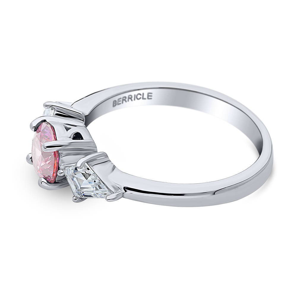 3-Stone Red Round CZ Ring in Sterling Silver