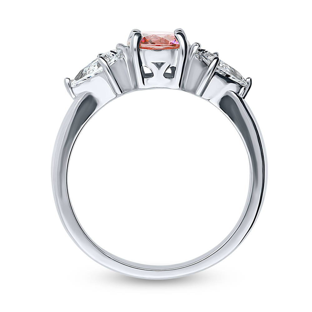 Alternate view of 3-Stone Red Round CZ Ring in Sterling Silver