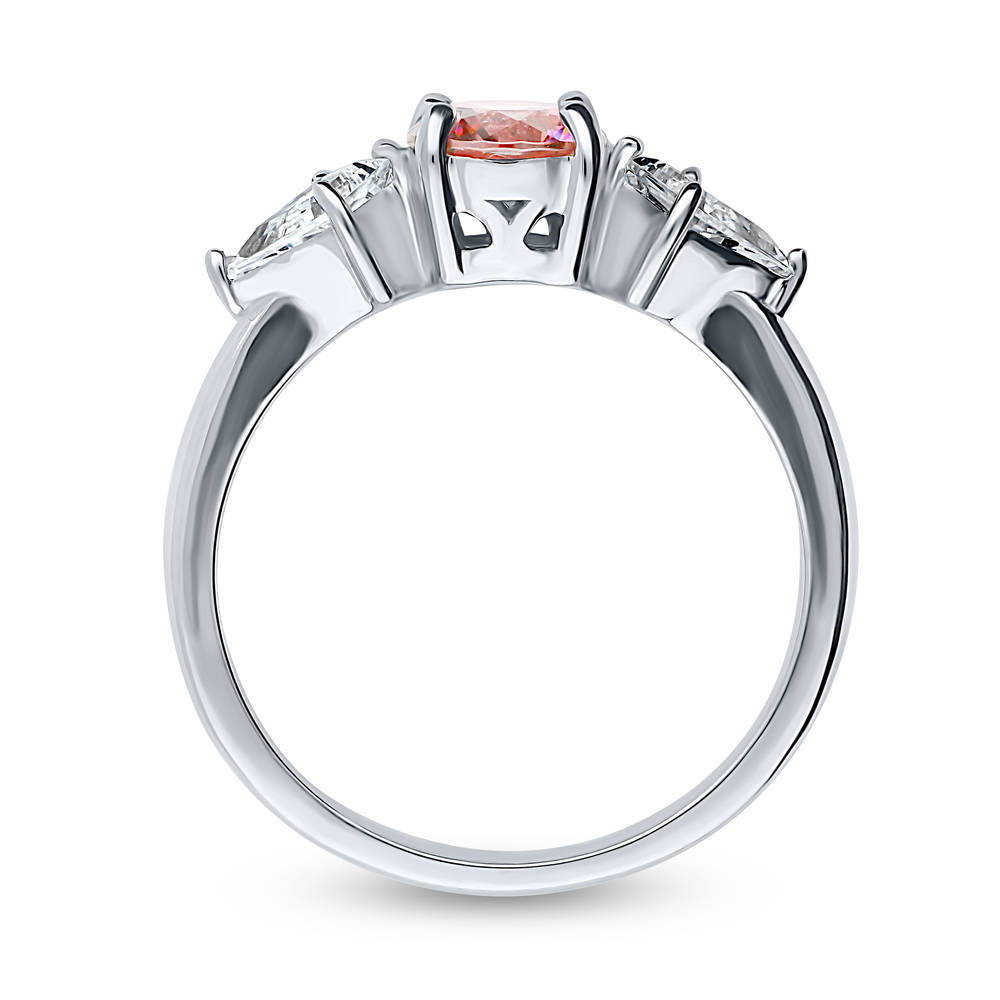 3-Stone Red Round CZ Ring in Sterling Silver