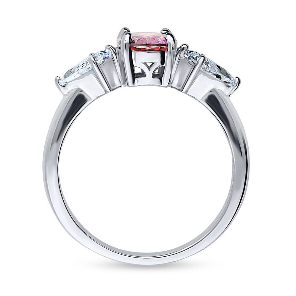 Alternate view of 3-Stone Red Oval CZ Ring in Sterling Silver