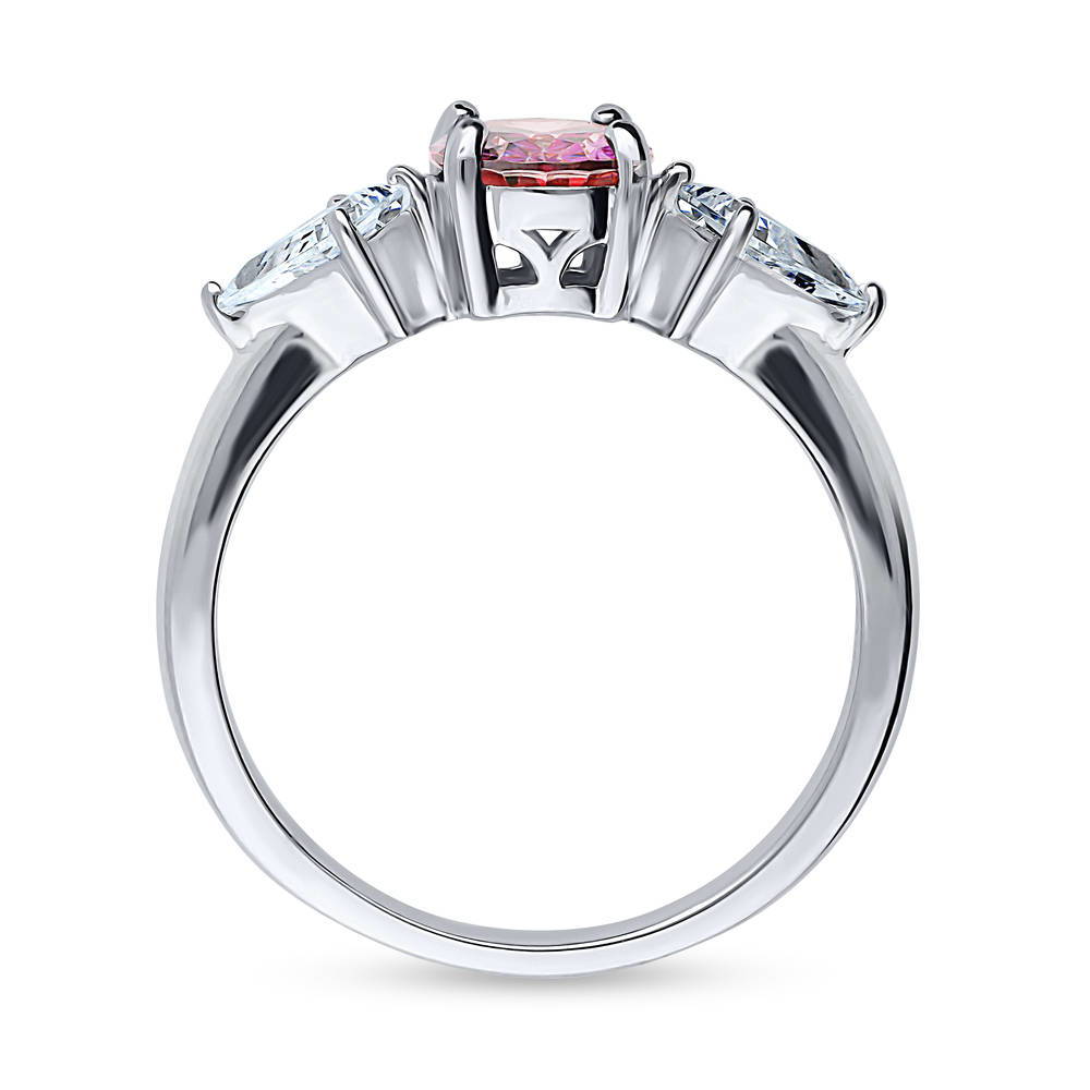 3-Stone Red Oval CZ Ring in Sterling Silver