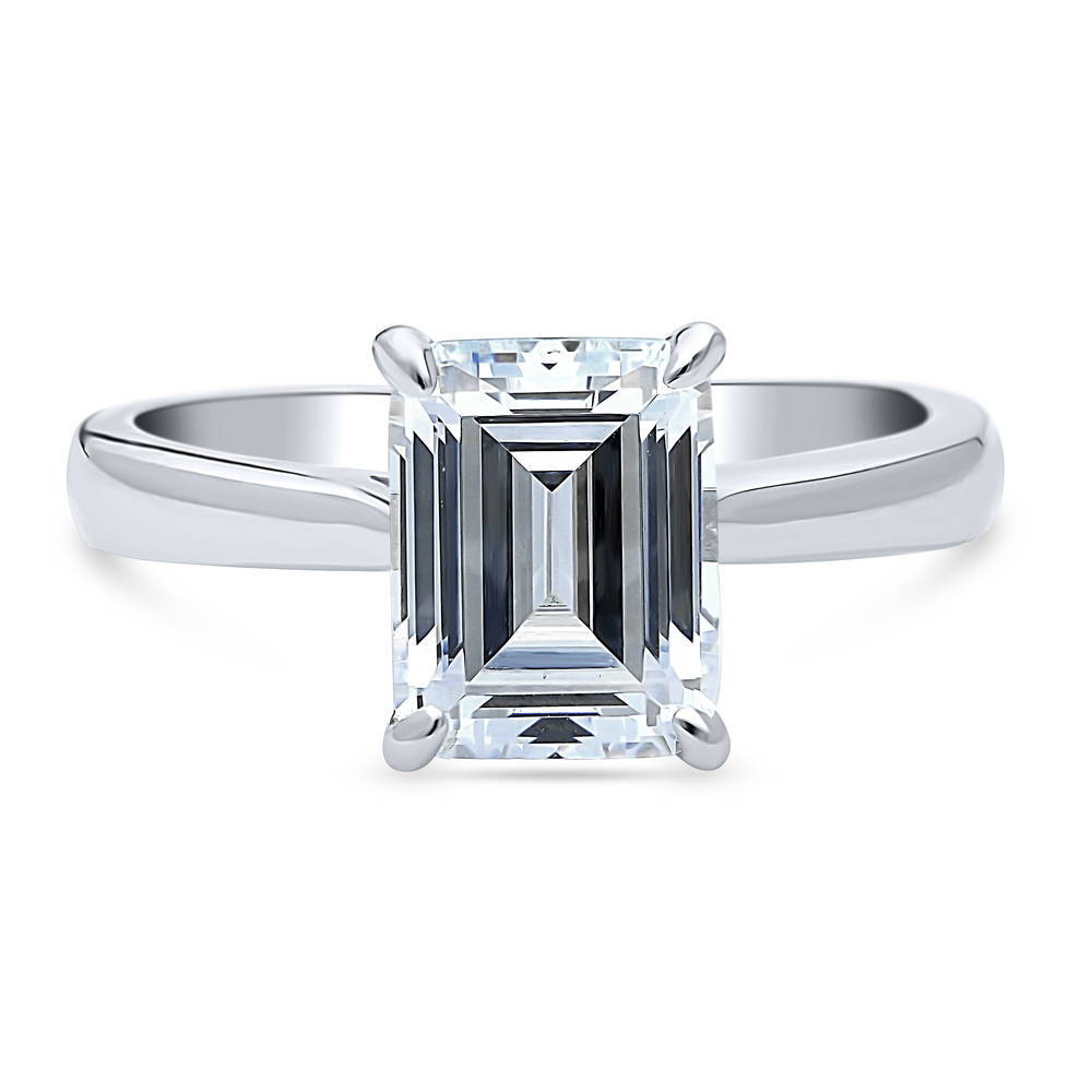 Solitaire 2.6ct Emerald Cut CZ Ring in Sterling Silver, 1 of 8