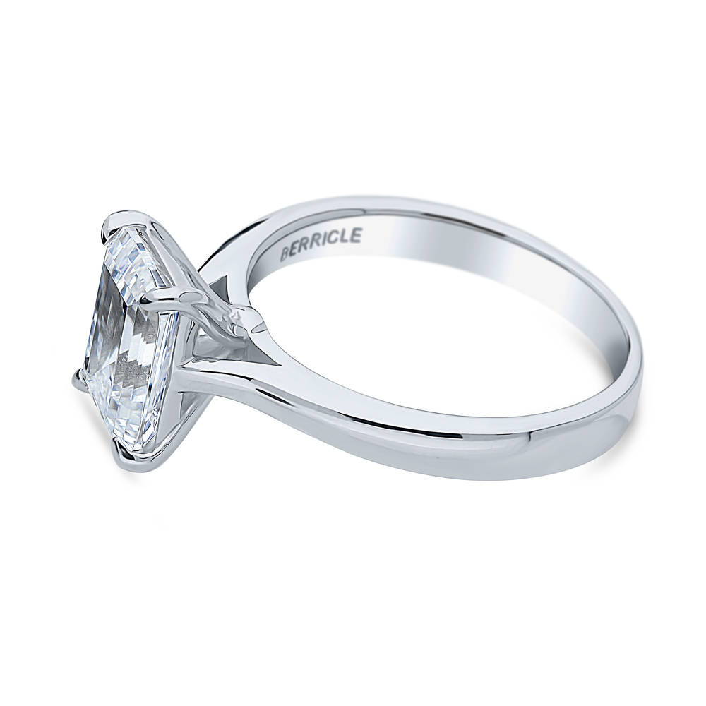 Angle view of Solitaire 2.6ct Emerald Cut CZ Ring in Sterling Silver, 5 of 8