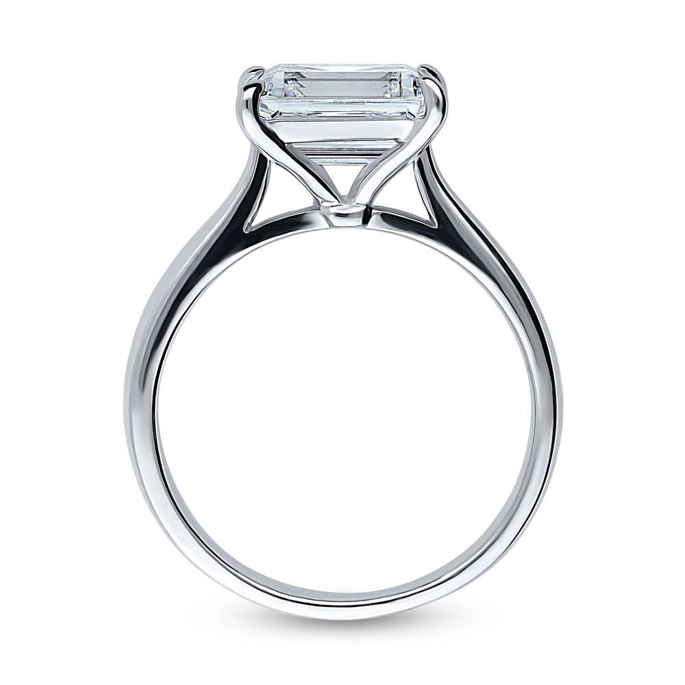 Alternate view of Solitaire East-West 2.6ct Emerald Cut CZ Ring in Sterling Silver