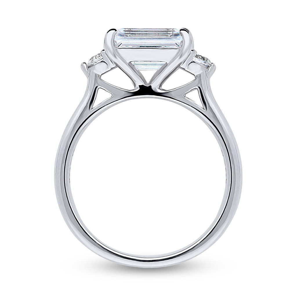 Alternate view of 3-Stone East-West Emerald Cut CZ Ring in Sterling Silver, 7 of 8