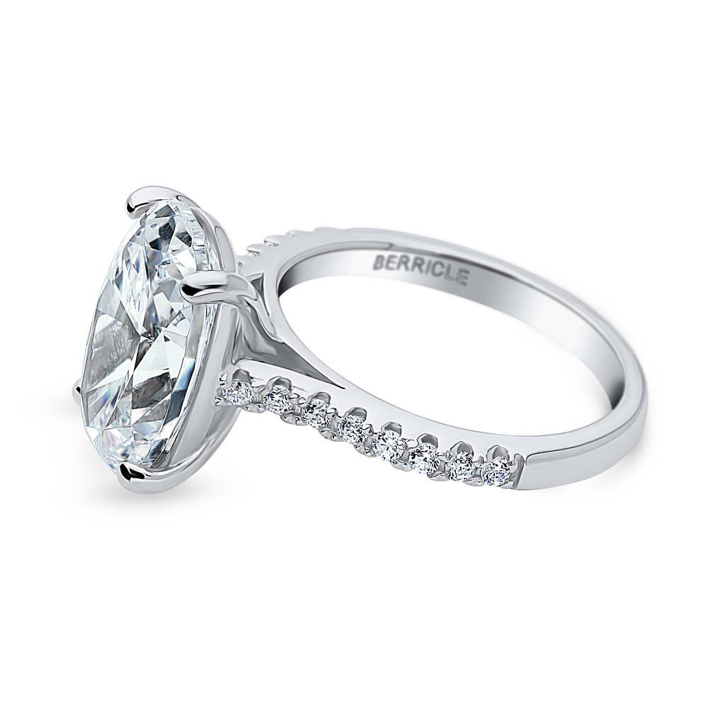 Angle view of Solitaire 5.5ct Oval CZ Statement Ring in Sterling Silver