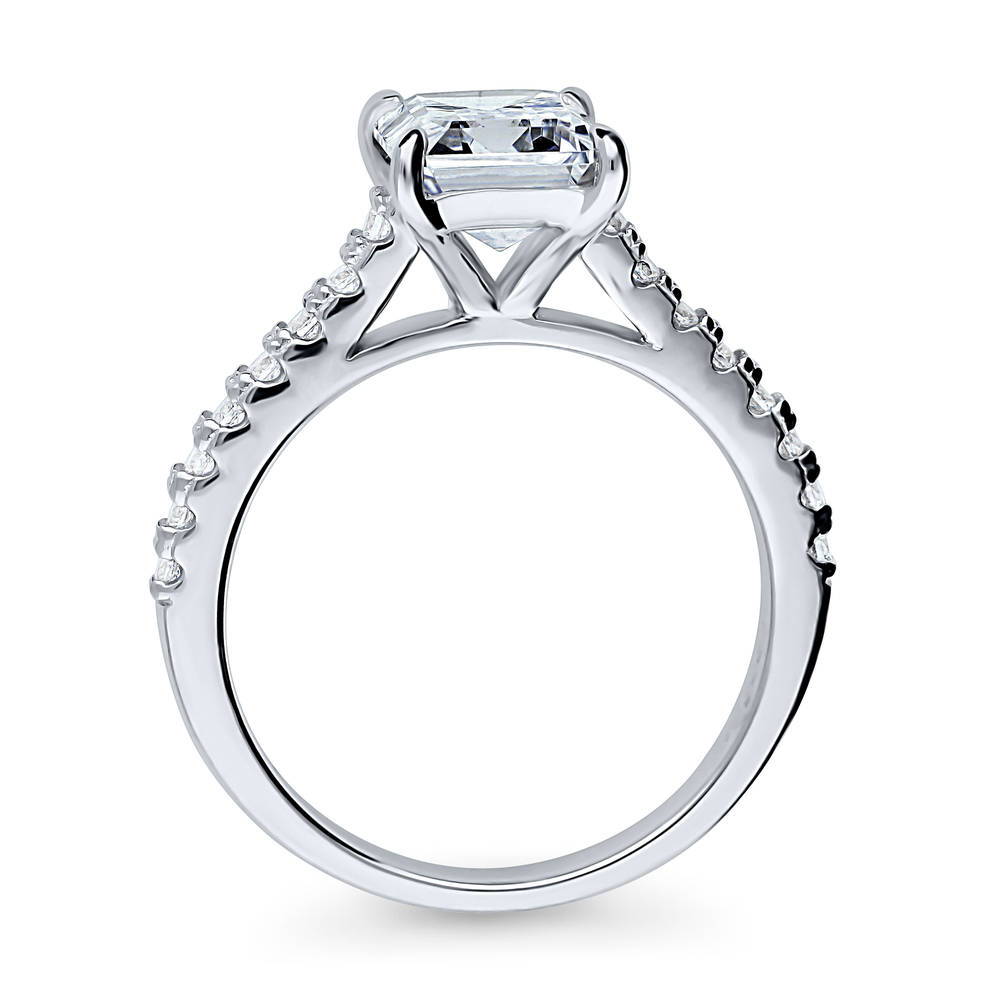 Alternate view of Solitaire 2.6ct Emerald Cut CZ Ring in Sterling Silver