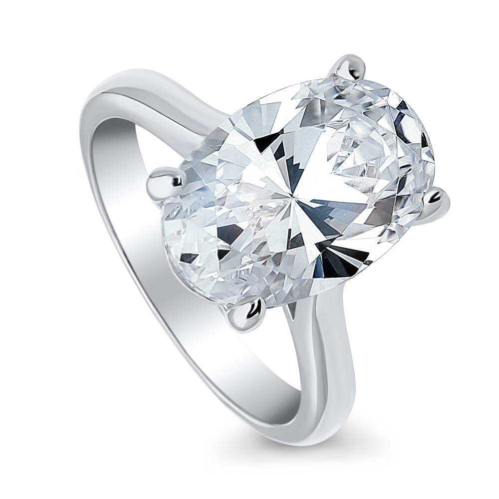 Front view of Solitaire 5.5ct Oval CZ Statement Ring in Sterling Silver, 4 of 8
