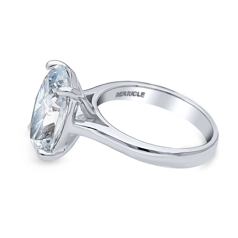 Angle view of Solitaire 5.5ct Oval CZ Statement Ring in Sterling Silver