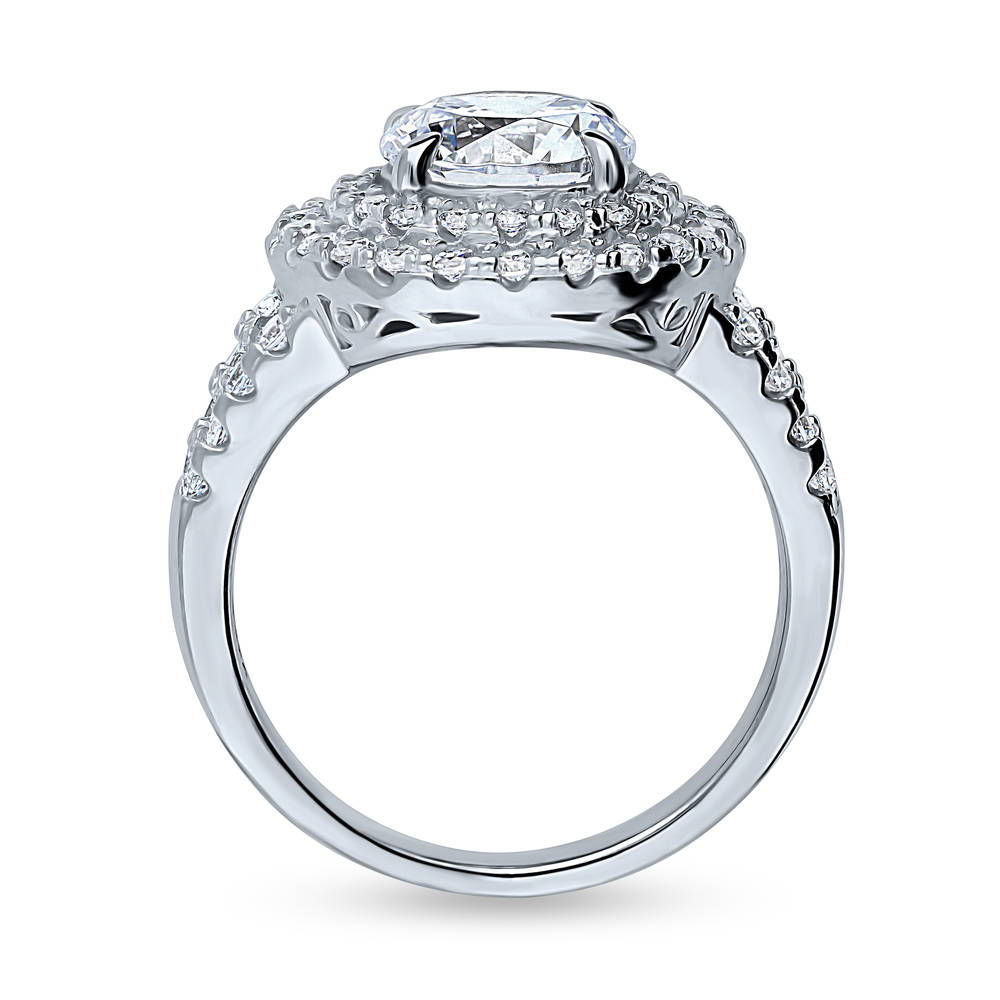 Alternate view of Halo Round CZ Statement Split Shank Ring in Sterling Silver