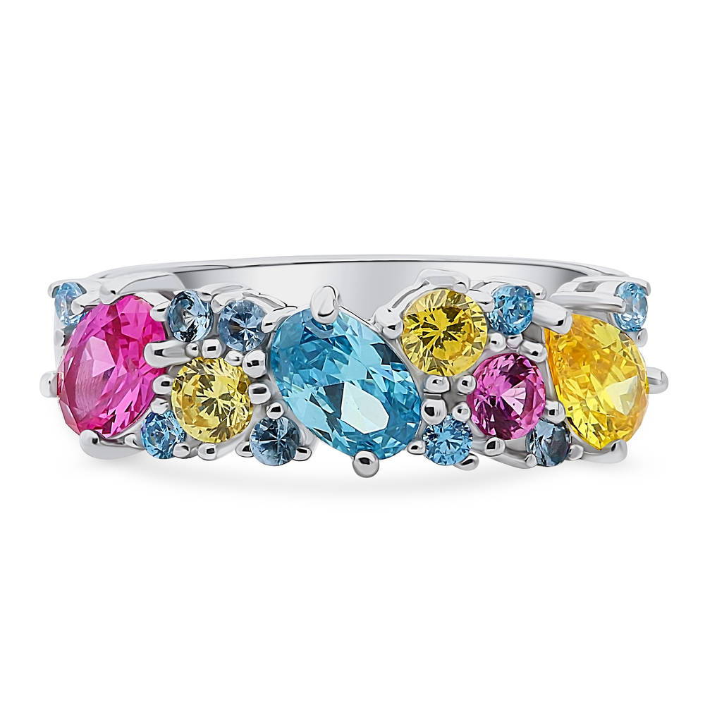 Cluster Multi Color CZ Stackable Band in Sterling Silver