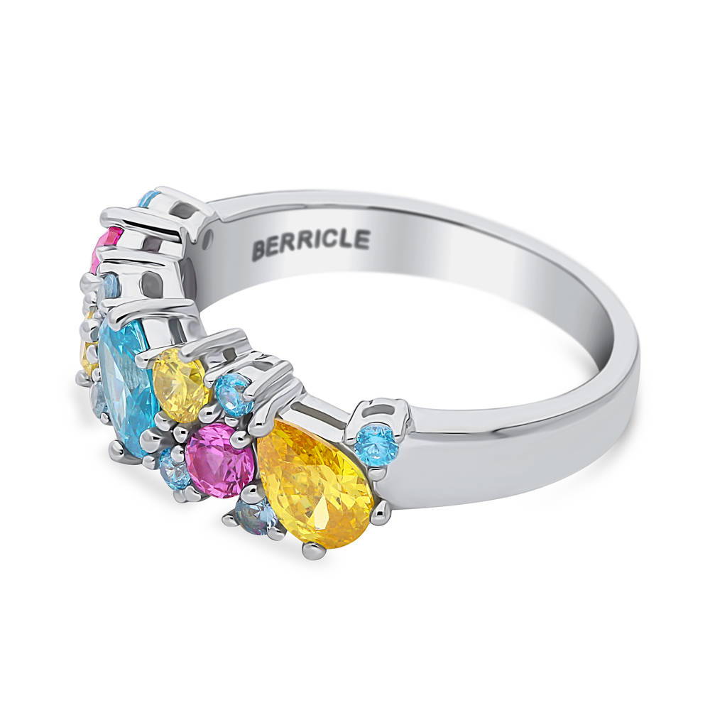 Cluster Multi Color CZ Stackable Band in Sterling Silver