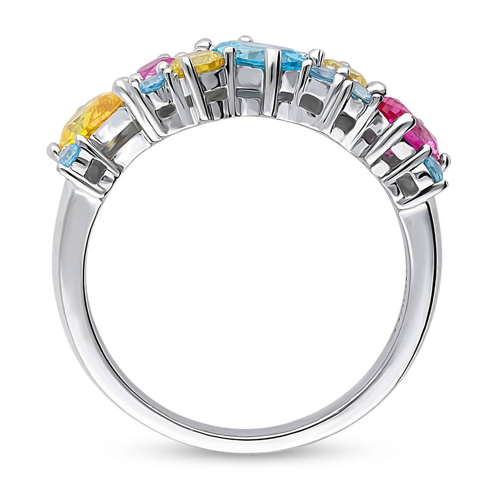 Cluster Multi Color CZ Stackable Band in Sterling Silver