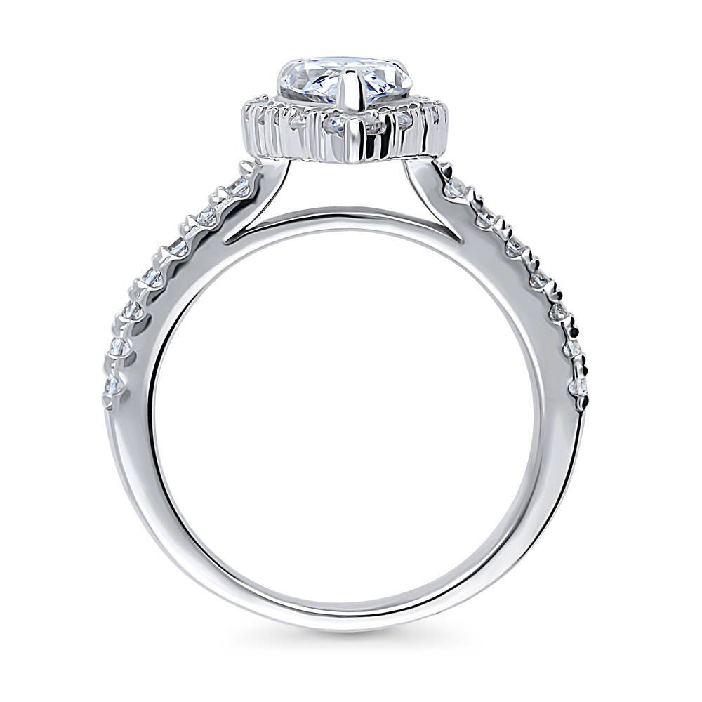 Alternate view of Halo Pear CZ Ring in Sterling Silver