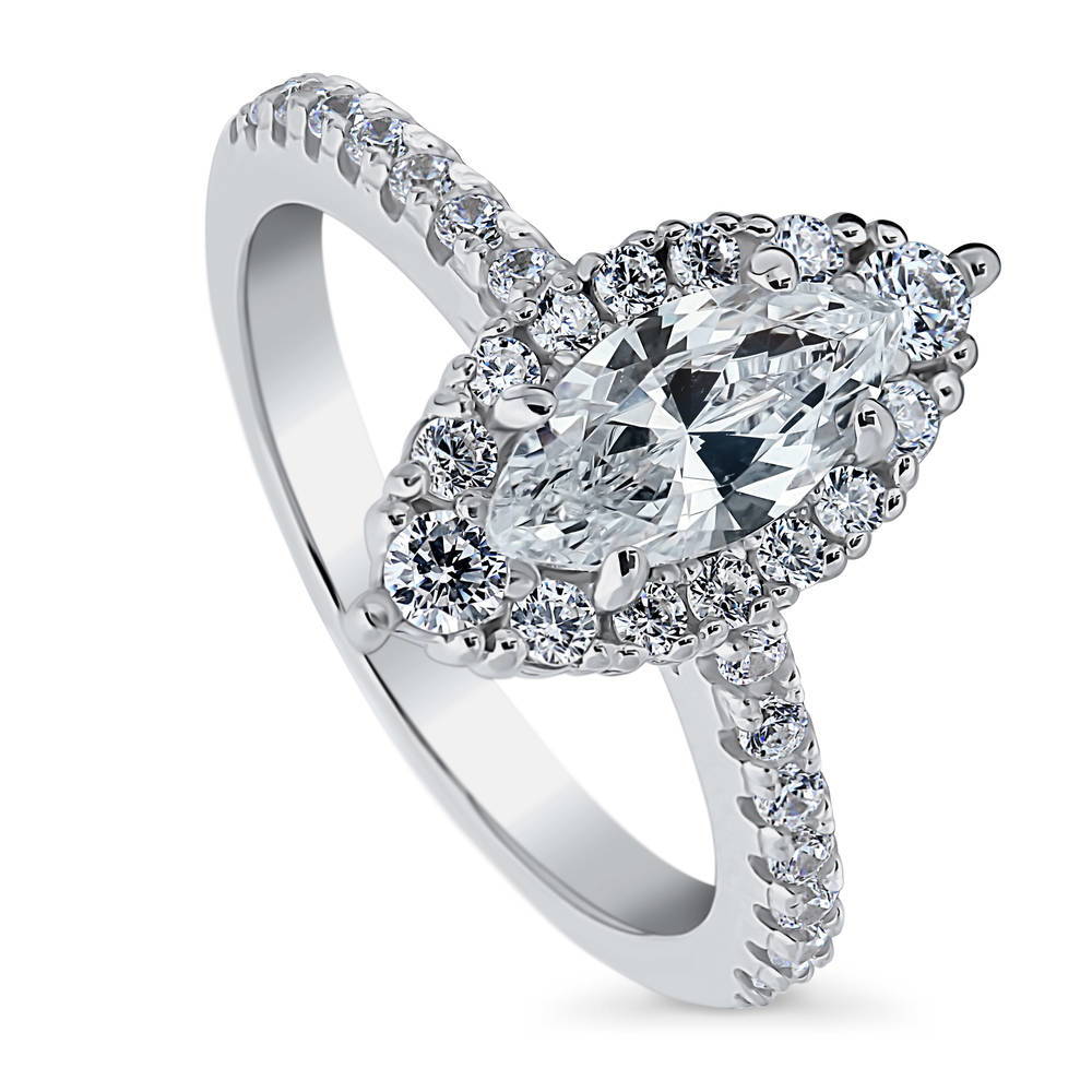 Front view of Halo Marquise CZ Ring in Sterling Silver