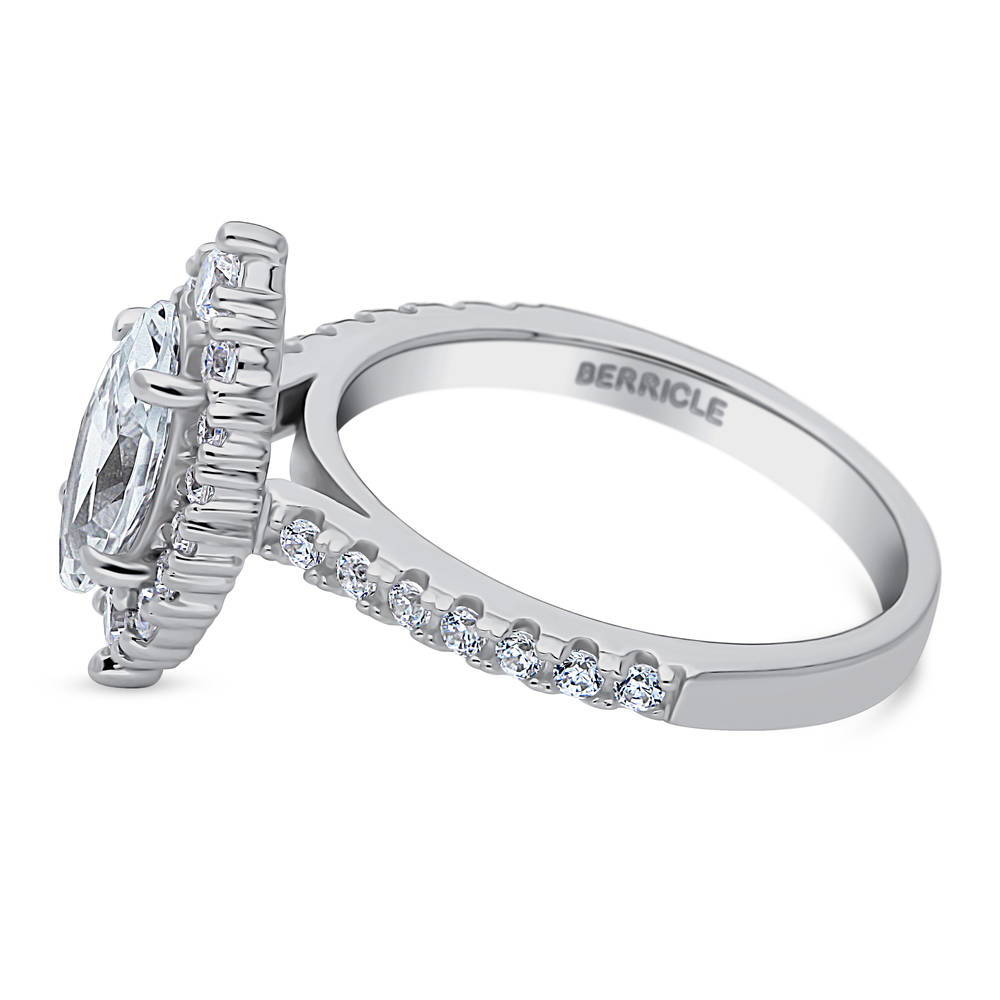Angle view of Halo Marquise CZ Ring in Sterling Silver