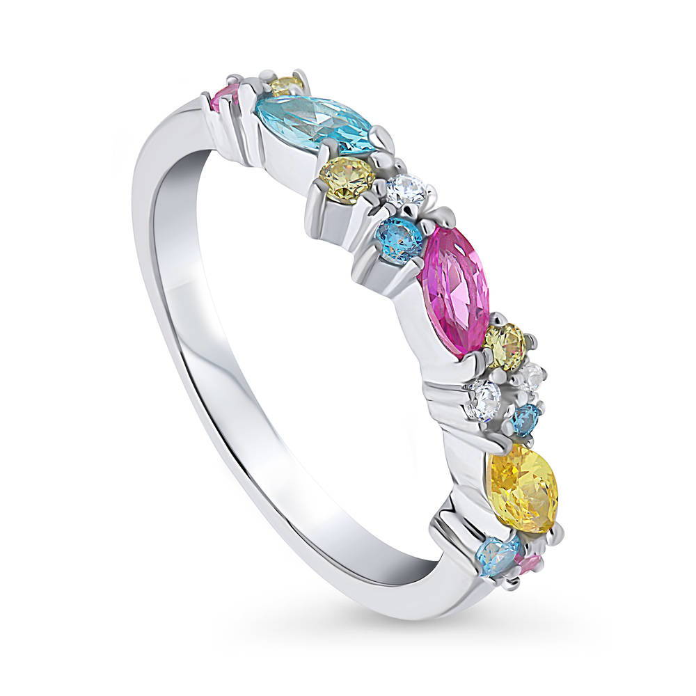 Front view of Cluster Multi Color CZ Stackable Band in Sterling Silver